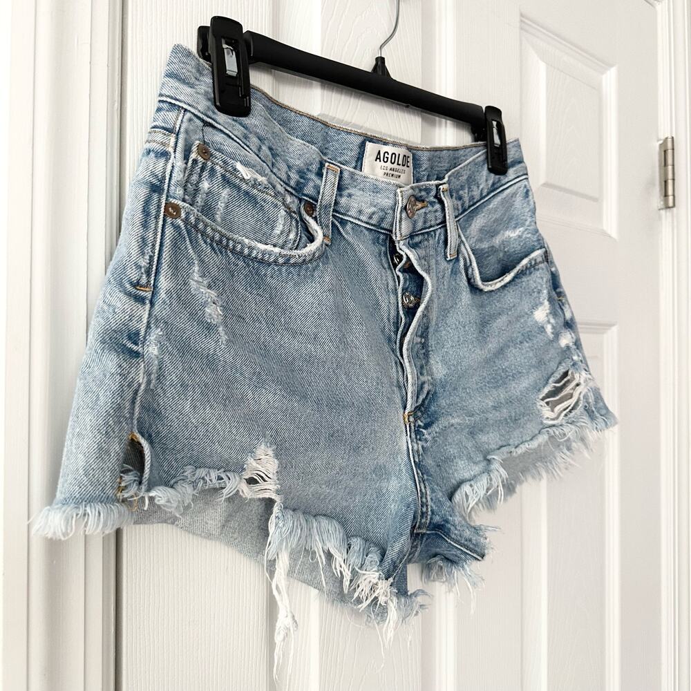 Agolde Parker Vintage Distressed Cut Off Denim Shorts in Swapmeet 26 - Picture 9 of 14